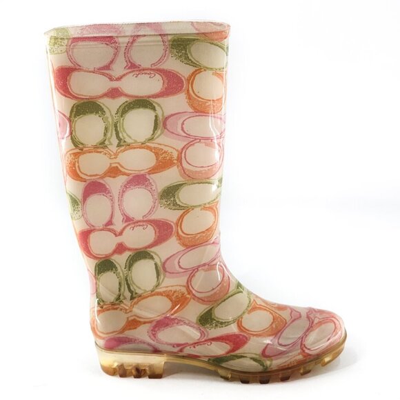 COACH Poppy Pixy Dream Signature Print Rain Boots Mid-Calf - Picture 4 of 6